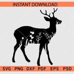 Floral Deer Silhouette SVG, Deer Silhouette Flowers SVG