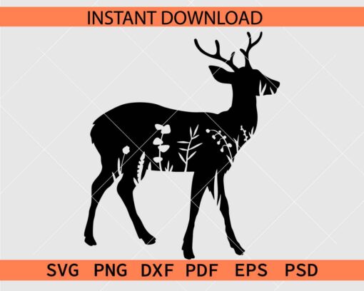 Floral Deer Silhouette SVG, Deer Silhouette Flowers SVG