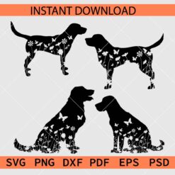 Floral Dog Silhouette Bundle SVG, Dog Flowers Bundle Stencil SVG