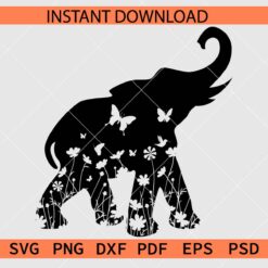 Floral Elephant Raising Trunk Silhouette SVG