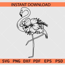 Floral Flamingo Drawing SVG, Standing Flamingo Flowers SVG