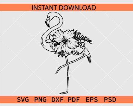 Floral Flamingo Drawing SVG, Standing Flamingo Flowers SVG