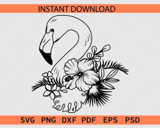 Floral Flamingo Head Floral SVG, Flamingo Head Flowers SVG