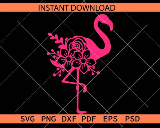 Floral Flamingo Standing SVG, Standing Flamingo Flowers SVG