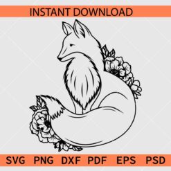 Floral Fox Coloring Page SVG, Floral Fox Clip Art SVG