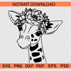 Floral Giraffe Head SVG, Baby Giraffe with Floral Crown SVG