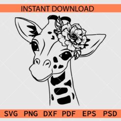 Floral Giraffe Head SVG, Giraffe with Crown flowers Vector SVG