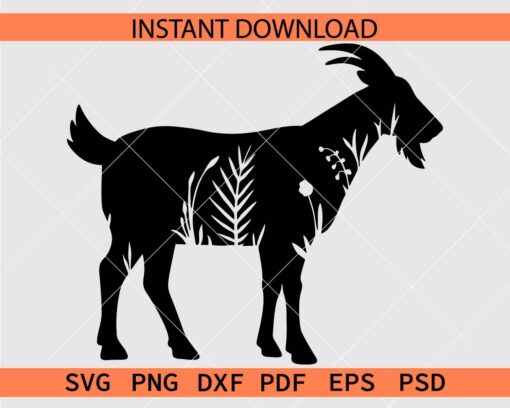 Floral Goat Silhouette SVG, Goat Flowers Silhouette SVG