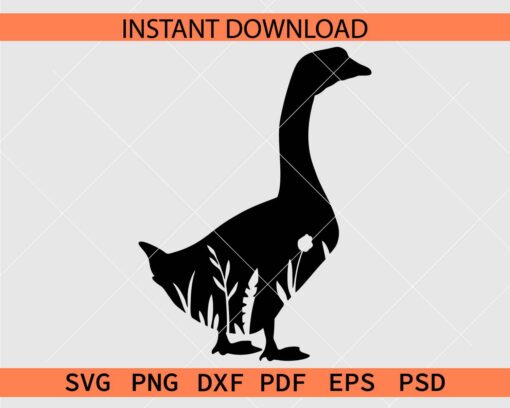 Floral Goose Silhouette SVG, Goose Flowers Silhouette SVG
