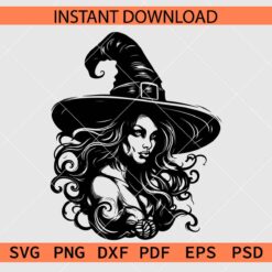 Floral Halloween Witch Silhouette SVG, Halloween Cute Witch with-Flowers SVG