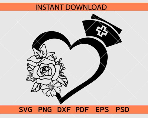 Floral Heart Symbol Nurse Hat SVG