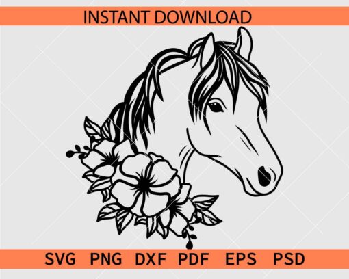 Floral Horse Head SVG, Horse Head Flowers SVG