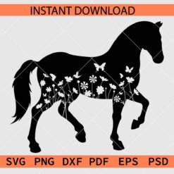 Floral Horse Silhouette SVG, Playing Horse Flowers SVG