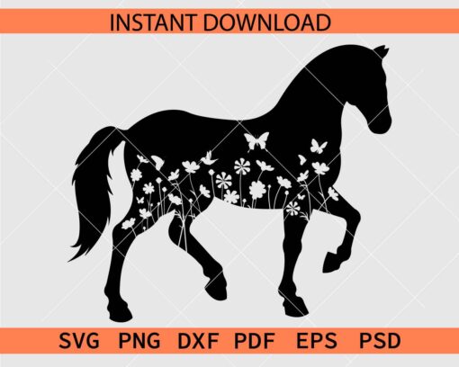 Floral Horse Silhouette SVG, Playing Horse Flowers SVG