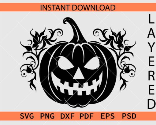 Floral Jack o Lantern Pumpkin Silhouette SVG