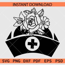Floral Nurse Hat SVG, Nurse Hat Flowers SVG
