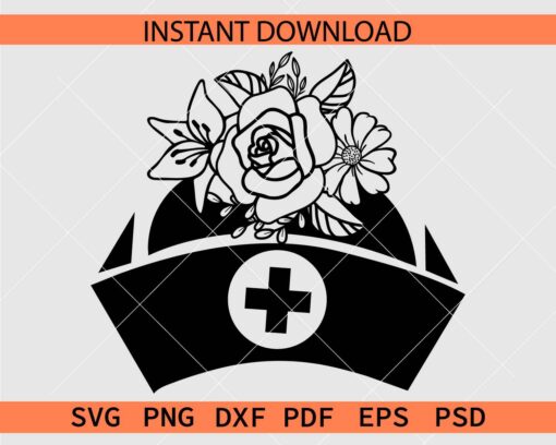 Floral Nurse Hat SVG, Nurse Hat Flowers SVG