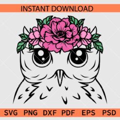 Floral Owl Head SVG, Owl Head with Floral Crown SVG