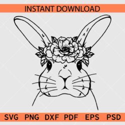 Floral Rabbit Head Sketch SVG, Floral Bunny Head Drawing SVG