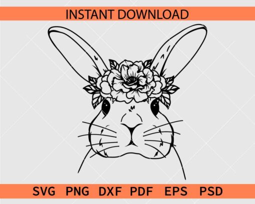 Floral Rabbit Head Sketch SVG, Floral Bunny Head Drawing SVG