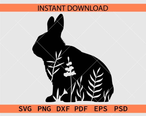 Floral Rabbit Silhouette SVG, Floral Bunny Silhouette SVG