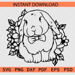 Floral Rabbit Sketch SVG, Floral Bunny Coloring Page