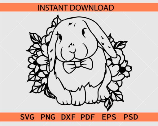 Floral Rabbit Sketch SVG, Floral Bunny Coloring Page