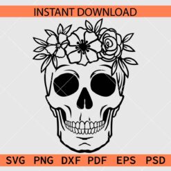 Floral Skull Crown SVG, Laughing Halloween Skull With Flowers Image