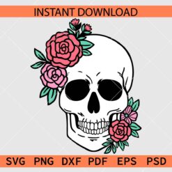 Floral Skull Layered SVG, Skull with Colored Rose Flowers Vector SVG
