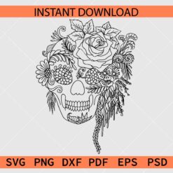 Floral Skull Sketch SVG, Floral Skull Coloring Page SVG