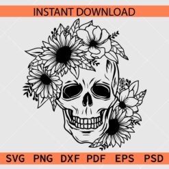 Floral Skull Stencil SVG, Halloween Skull with flowers Laughing SVG