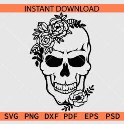 Floral Skull laughing SVG, Happy Halloween Skull Flowers Clip Art SVG