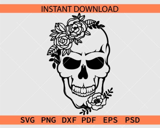 Floral Skull laughing SVG, Happy Halloween Skull Flowers Clip Art SVG