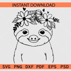 Floral Sloth Head Drawing SVG, Floral Sloth Head Décor SVG