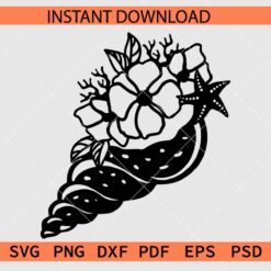 Floral Spiral Shell SVG, Floral Sea shell SVG