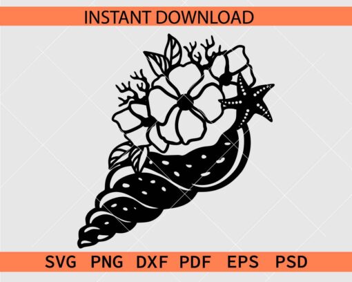 Floral Spiral Shell SVG, Floral Sea shell SVG