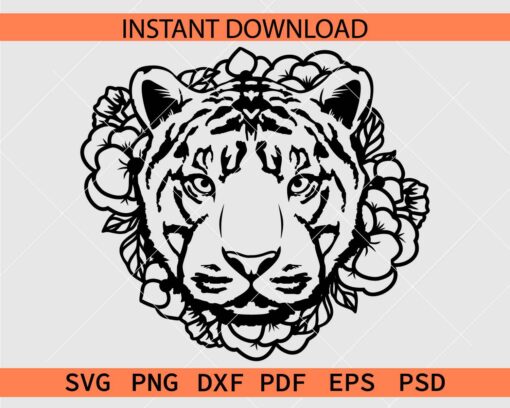 Floral Tiger Head SVG, Tiger Head Flowers SVG