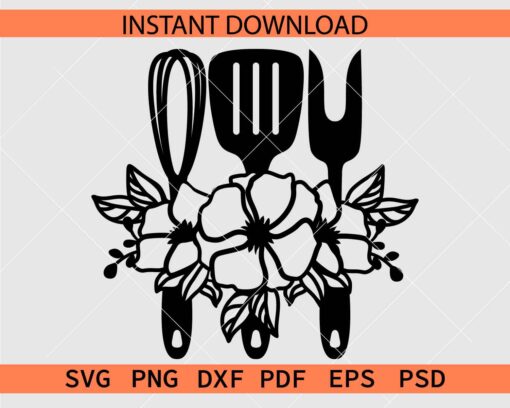 Floral Utensils SVG, Kitchen Utensils Flowers SVG