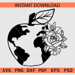 Floral apple with world map Inside SVG, World Map Inside Apple Flowers SVG