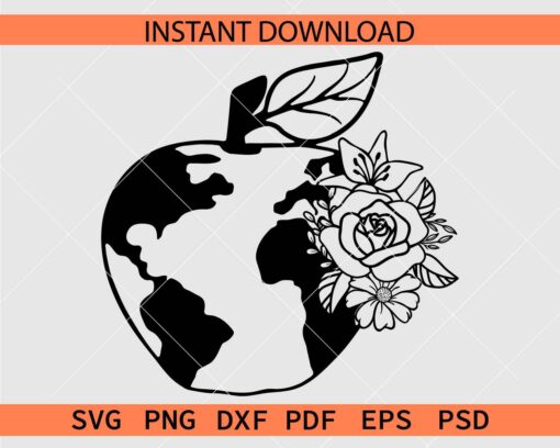 Floral apple with world map Inside SVG, World Map Inside Apple Flowers SVG