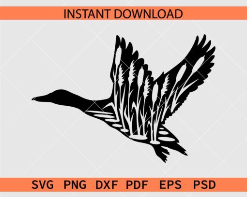 Floral flying duck Silhouette SVG, Floral flying Goose Silhouette SVG