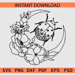 Floral ladybug inside Floral Crescent Moon SVG