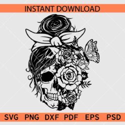 Floral skull with headband and butterfly SVG