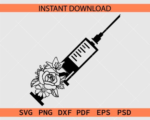 Floral syringe and needle SVG, Flowery needle syringe SVG