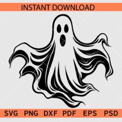 Flying Ghost Drawing SVG, Halloween Spooky Ghost SVG