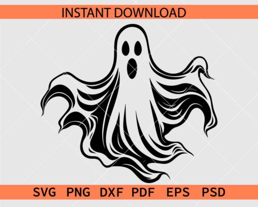 Flying Ghost Drawing SVG, Halloween Spooky Ghost SVG