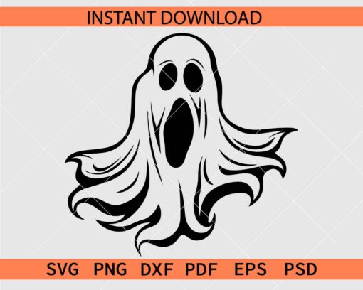 Flying Ghost SVG, Spooky Flying Ghost SVG, Halloween Flying Ghost Stencil SVG