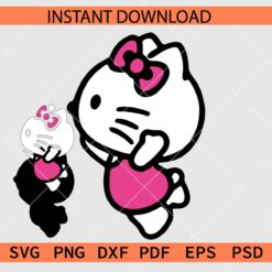Flying Kitty SVG, Flying Kitten Vector SVG, Hello Kitty Flying Stencil SVG