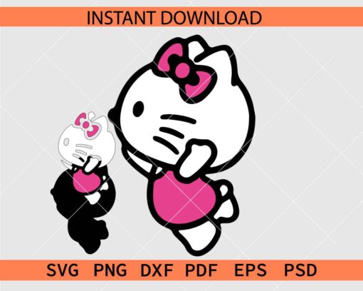 Flying Kitty SVG, Flying Kitten Vector SVG, Hello Kitty Flying Stencil SVG