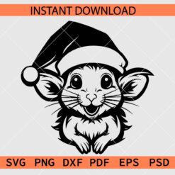 Funny Baby Mouse with Santa Hat Stencil SVG, Baby Mouse with Santa Hat Décor SVG